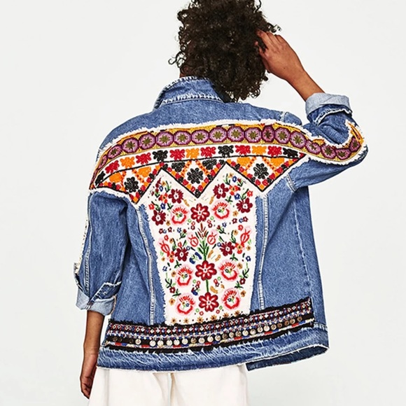 HAIGHT Retro Boho Detailed Appliqué Denim Jacket - Picture 3 of 10
